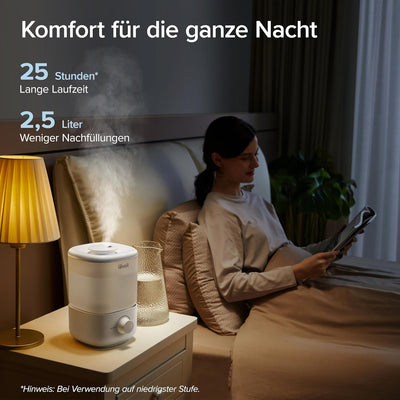 LEVOIT 2,5L Mini Luftbefeuchter bis 25H für Schlafzimmer Kinderzimmer, 26dB leise Top-Fill Humidifie