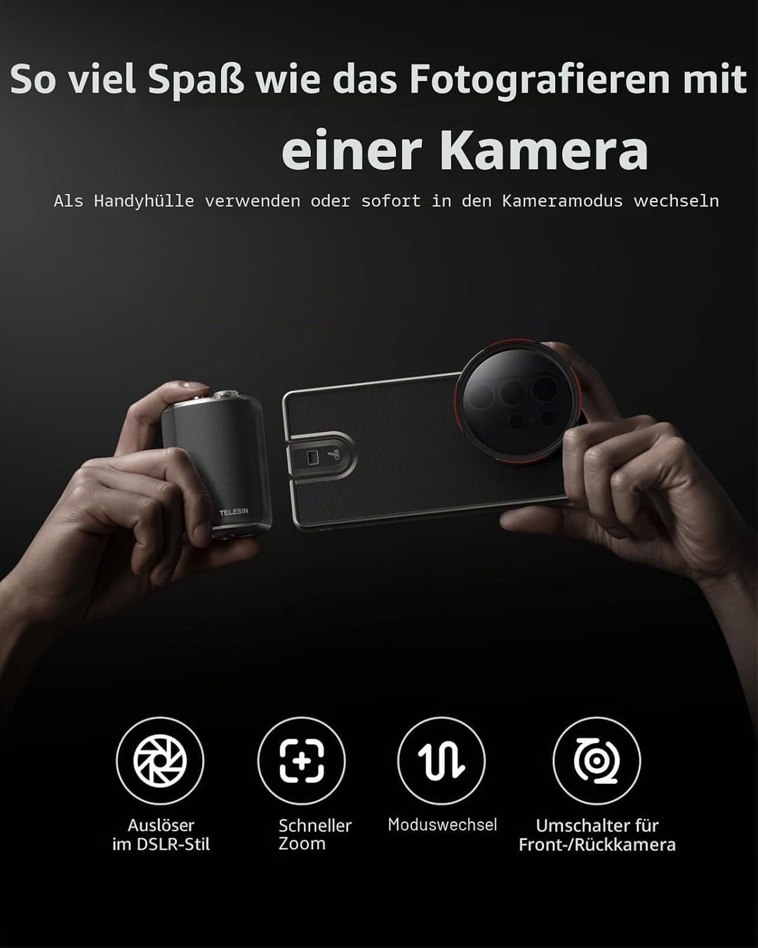 TELESIN Fun Shot Mastergrip Smartphone Kameragriff Fotografie Set (Griff + Smartphone Hülle + 67mm C