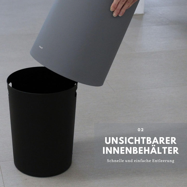 Nell 8L Mülleimer Bad Grau Matt – Eleganter Kosmetikeimer und WC Mülleimer, Vielseitiger Büro- und B