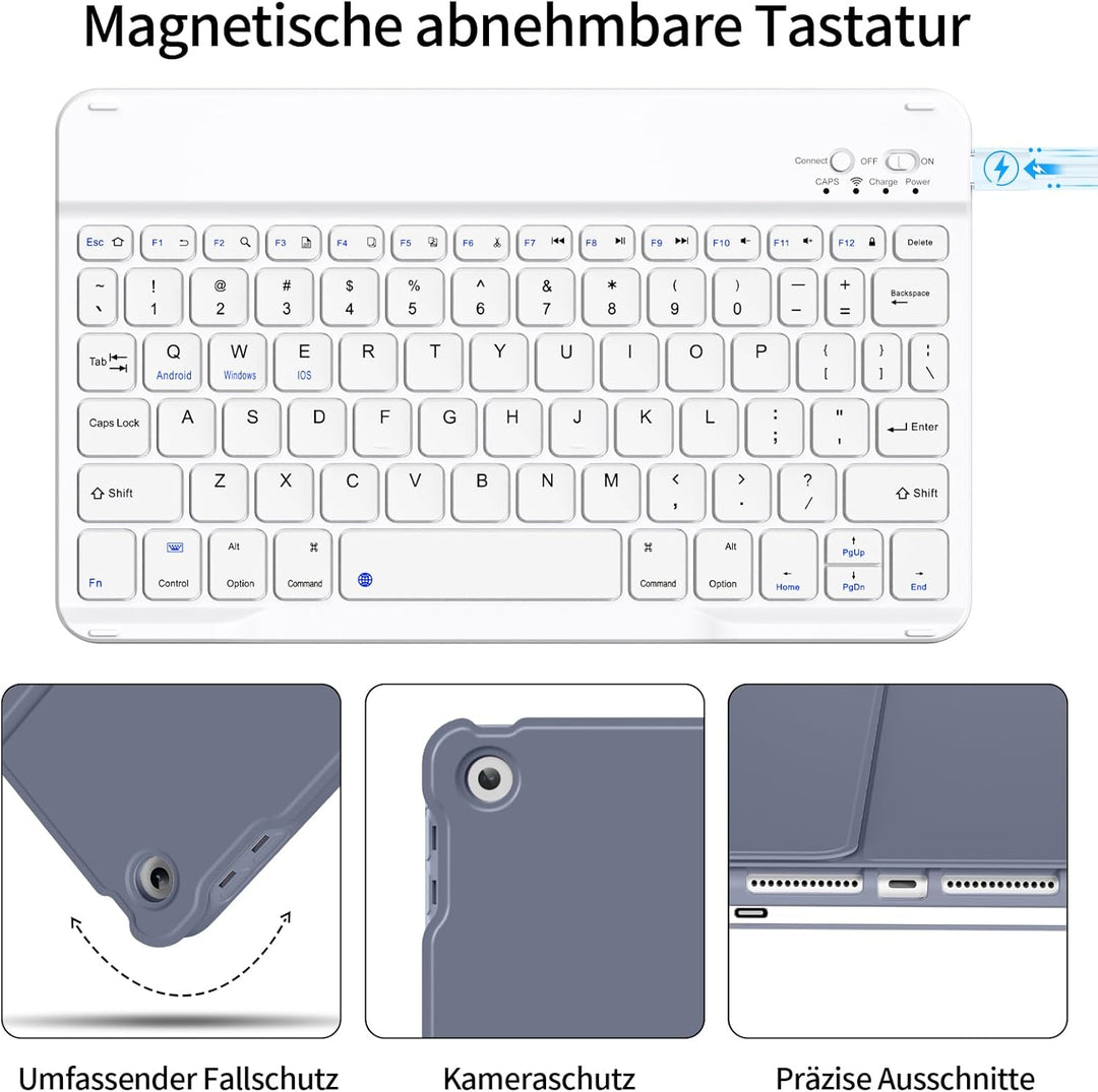 Tastatur Hülle für iPad 9. Generation / 8. Generation / 7.Generation 10,2 Zoll, Magnetisch Abnehmbar