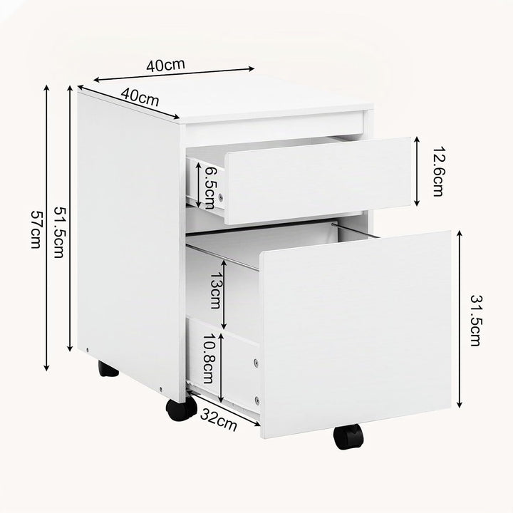 WOLTU Rollcontainer, Aktenschrank mit 2 Schubladen, mobiler Büroschrank Weiss 40x56x40 cm, Weiss 40x