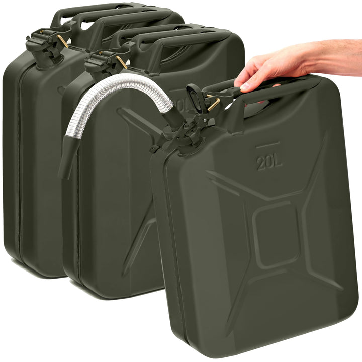 Oxid7® by BW Benzinkanister Metall 2x 20 Liter mit 2x Ausgiesser - Kraftstoffkanister Bronzegrün RAL