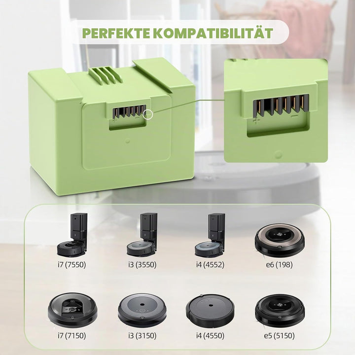 5000mAh (72Wh) 14,4V i7 Ersatzakku für iRobot Roomba i7 i7+ i3 i3+ i4 i4+ e5 e6, Hochkapazität Lithi