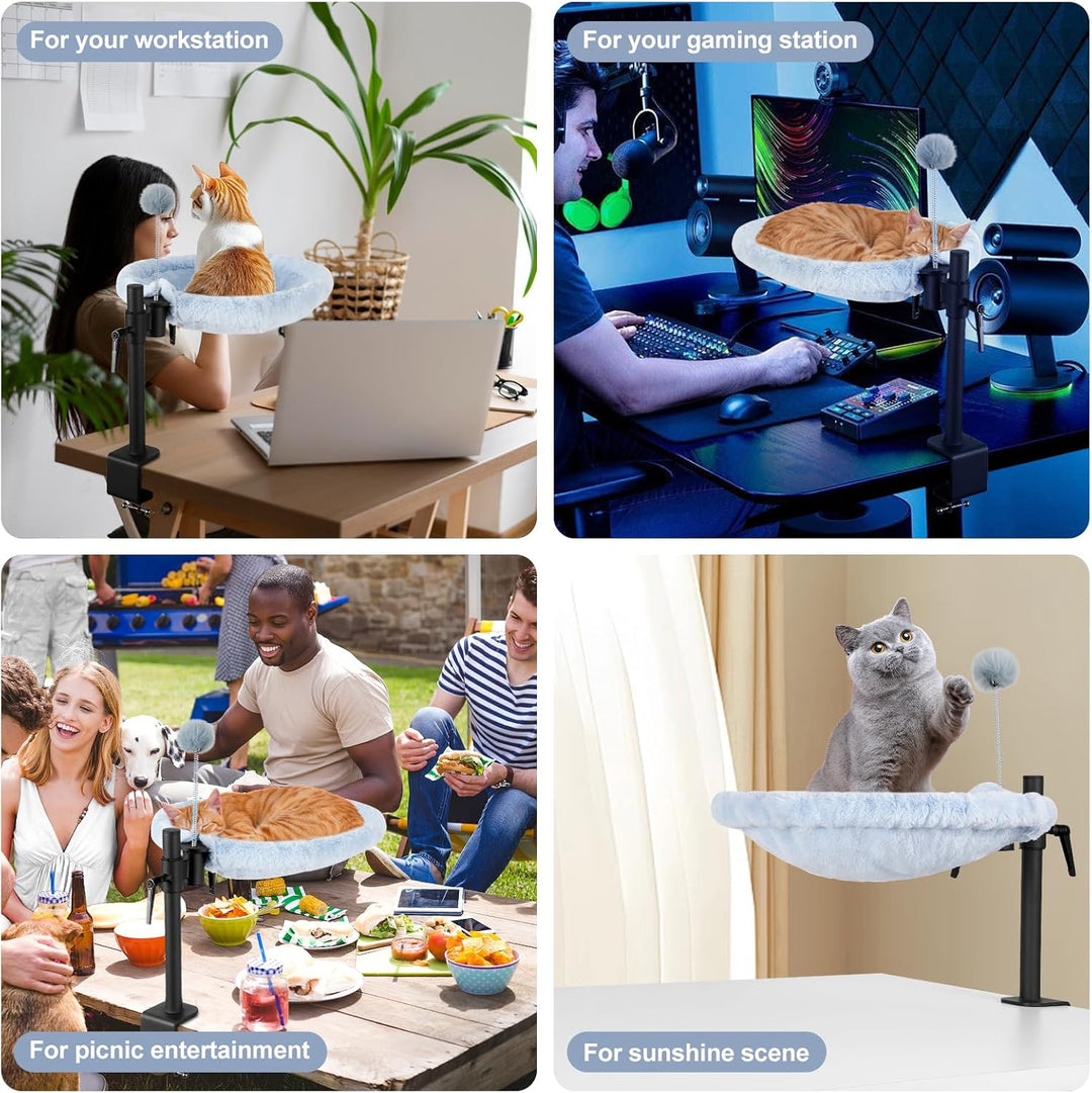 Odoland Katzenbett für Schreibtisch - 360° drehbar & höhenverstellbar, weiches Katzenhängematte mit