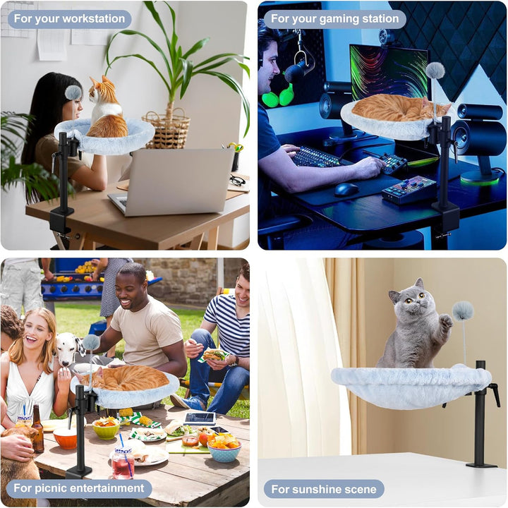 Odoland Katzenbett für Schreibtisch - 360° drehbar & höhenverstellbar, weiches Katzenhängematte mit