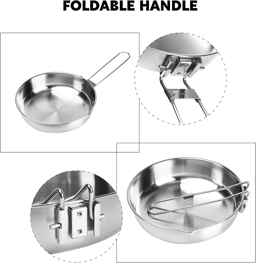 Fire-Maple Edelstahl Camping-Bratpfanne 1,4L Tragbares Kochgeschirr für Steak und Ei Omelettenpfanne