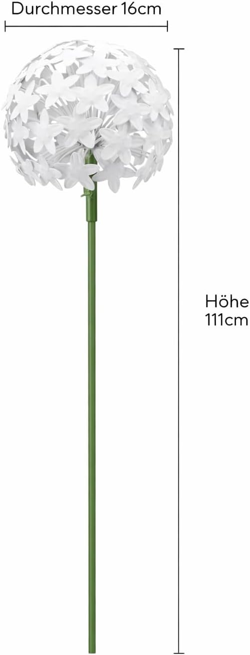 Allium Gartenstecker | 16x16cm & 20x20cm | 2er Set | Weiss | Metall | Gartendeko | Rankhilfe
