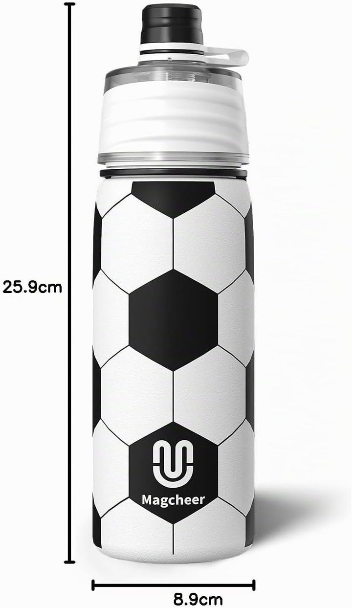 magcheer 600ml Trinkflasche Kinder Rugby mit Sprühfunktion | 3D Strukturierte Isolierte Nebel Wasser