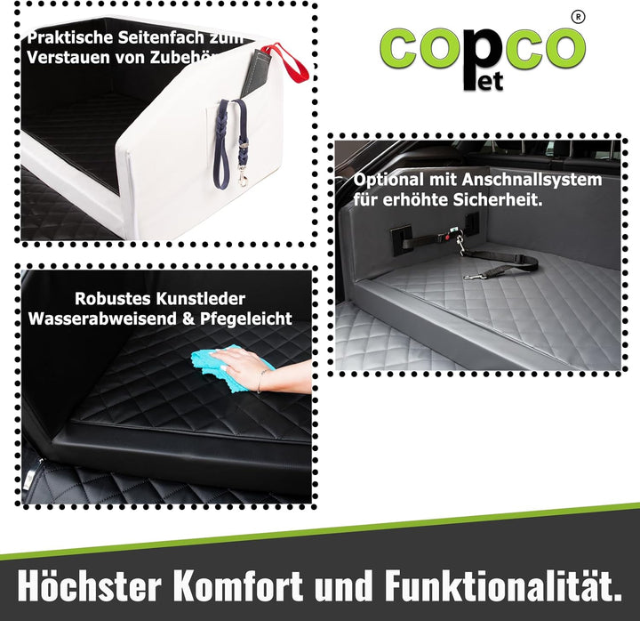 CopcoPet - Travel Bed Hundebett für Kofferraum Auto 70x55x38cm Kunstleder - Anschnallsystem Kofferra