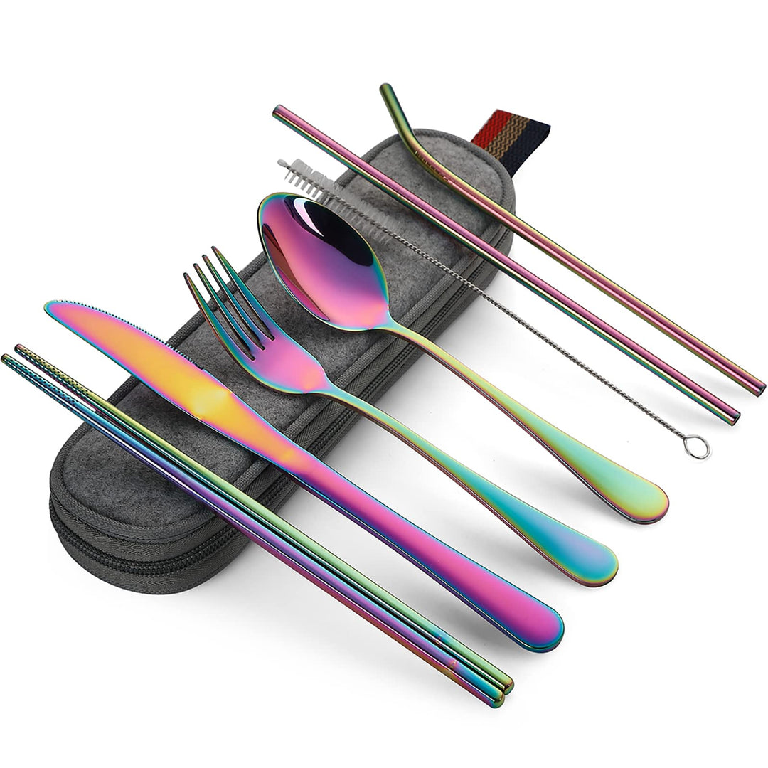 DEVICO Reisebesteck Mit Etui, Camping Besteck Set, Edelstahl Besteckset 1 Person, Tragbares Messer G