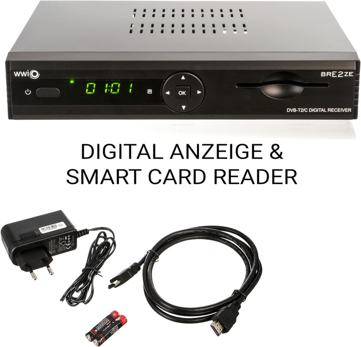 WWIO BrE2ze T2/C Hybrid Digital Receiver (Full HD-TV, DVB-T2, DVB-C, Enigma2, PVR-Ready, LAN, HDMI-K