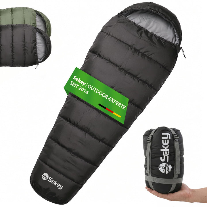 Sekey Schlafsack Erwachsene, Mumienschlafsack mit Anti-Klemm-Reissverschluss, Wasserabweisend & Reis