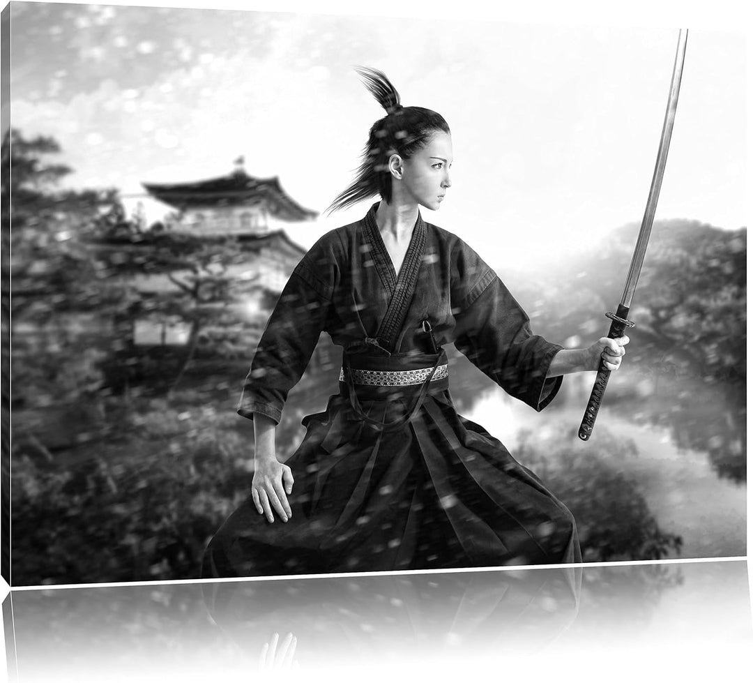 Pixxprint Samurai-Kriegerin als Leinwandbild/Grösse: 100x70 cm/Wandbild/Kunstdruck/fertig bespannt,