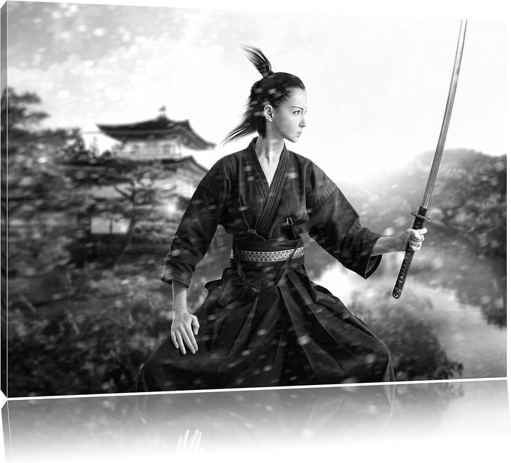 Pixxprint Samurai-Kriegerin als Leinwandbild/Grösse: 100x70 cm/Wandbild/Kunstdruck/fertig bespannt,