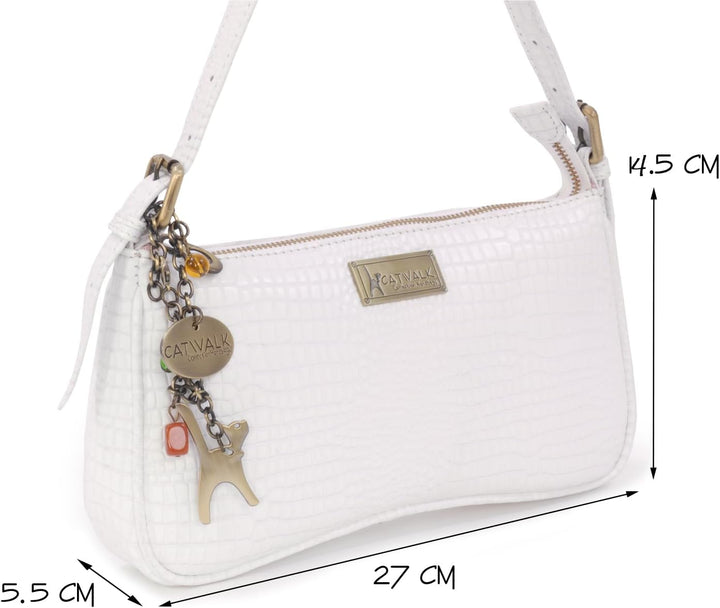 Catwalk Collection Handbags - Klein Damen Schultertasche - Henkeltasche - Leder mit Krokodilprägung