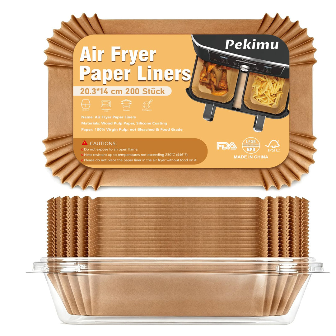 200 Stück Backpapier für Heissluftfritteuse mit Doppelkammer, 20,3x14cm Rechteckige Airfryer Papier
