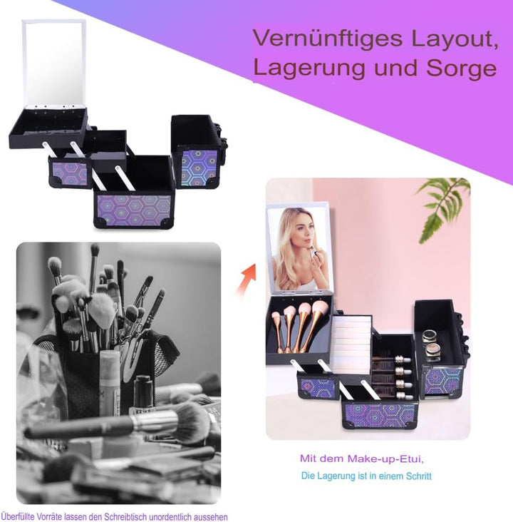 Kosmetikkoffer Aluminium Schminkkoffer, kosmetikkoffer Kosmetik Beautycase mit Spiegel, Tragegriff &