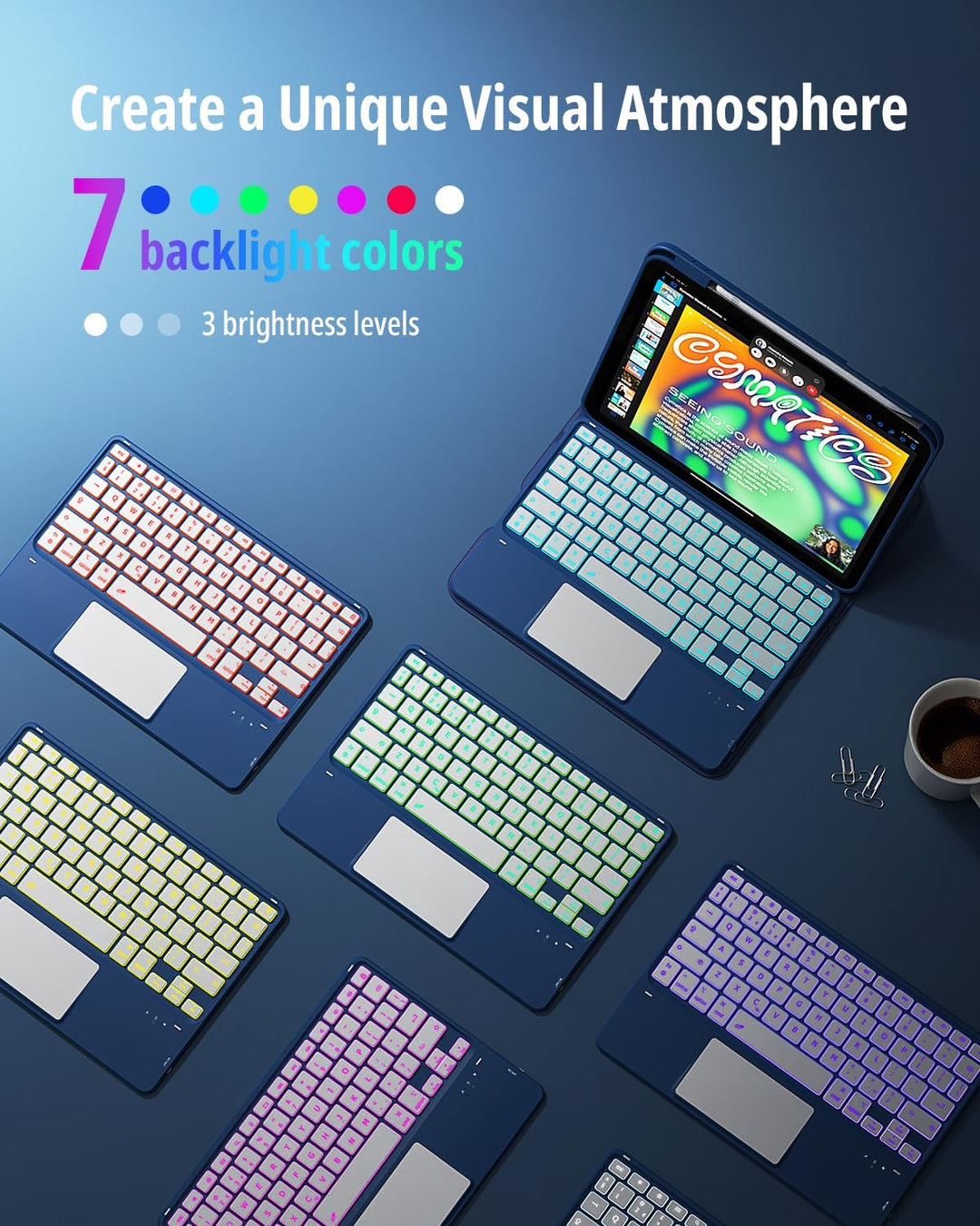CACOE Drehbare Hülle mit Tastatur für iPad (A16) 11/10 Generation (11/10.9 Zoll) 2025/2022 mit Touch