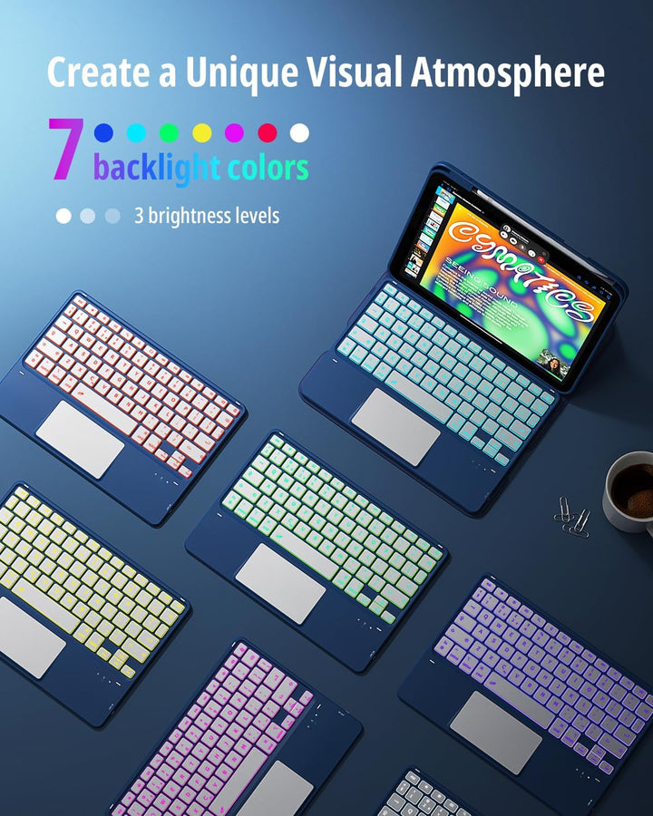 CACOE Drehbare Hülle mit Tastatur für iPad (A16) 11/10 Generation (11/10.9 Zoll) 2025/2022 mit Touch