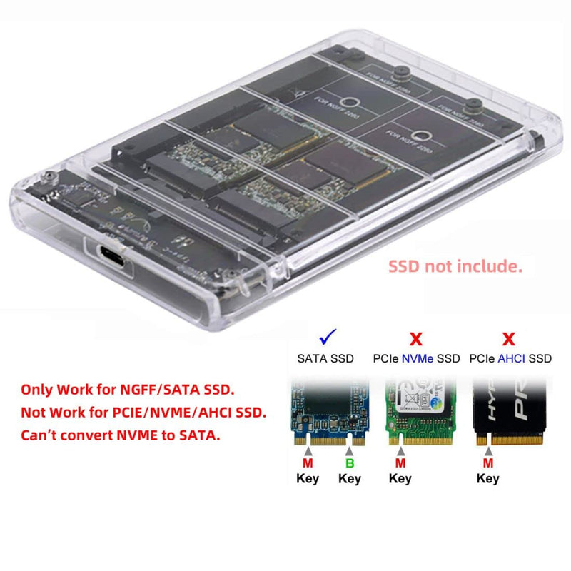 CY M.2 SATA SSD auf 2.5inch SATA Adapter,Dual NGFF B+M Key M.2 SSD auf USB C JOBD Raid0 Span Bridge