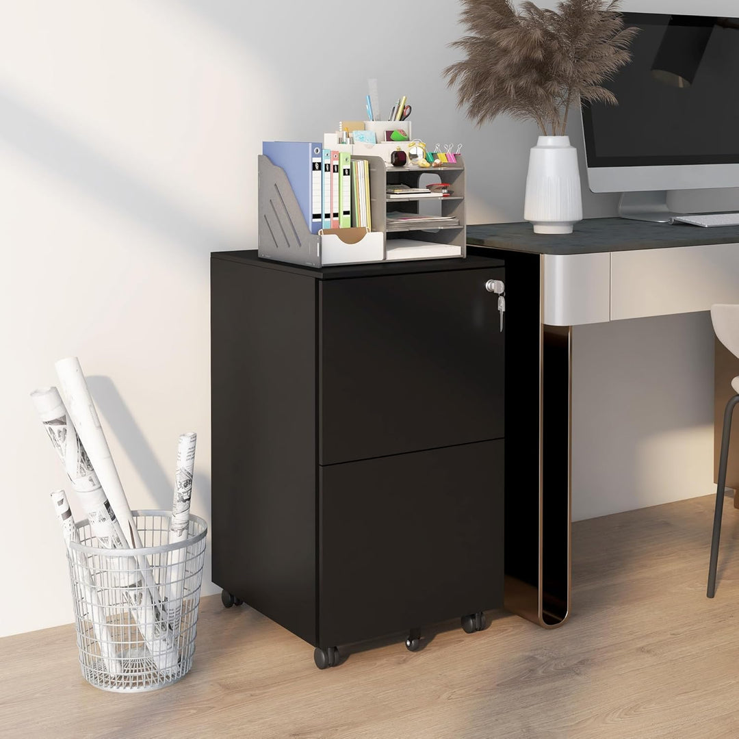 Vinsetto Rollcontainer Aktenschrank mit 2 Schubladen, Abschliessbarer Büroschrank mit Rollen, Büroco