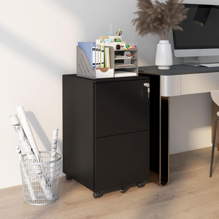 Vinsetto Rollcontainer Aktenschrank mit 2 Schubladen, Abschliessbarer Büroschrank mit Rollen, Büroco