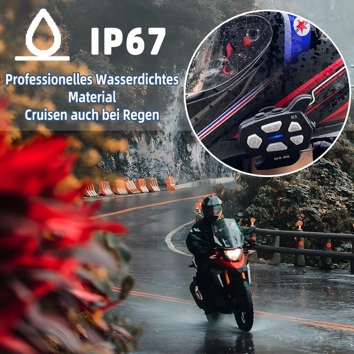 R5 Pro Motorrad Headset Intercom mit HiFi/FM/AI Sprache Motorrad Bluetooth Headset für 2 Personen in