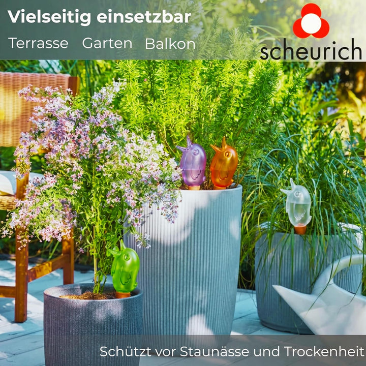 Scheurich Wasserspender Bördy M | 4er Set Lila/Grün/Transparent/Orange | 220 ml Füllmenge | Bewässer
