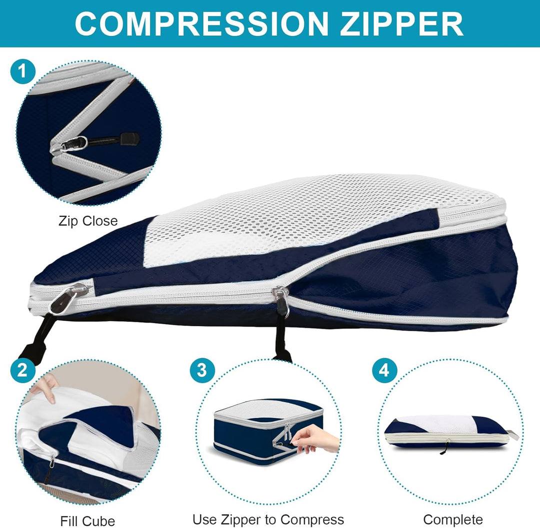 Cinnani Koffer Organizer Set, 8-Teilig Compression Packing Cubes, Packtaschen mit Kompression Packwü