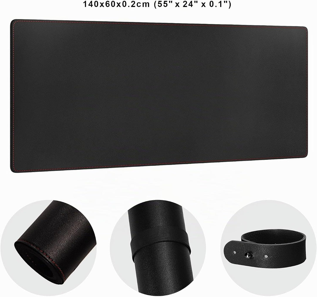 ZORESYN Schreibtischunterlage 140x60cm (Schwarz) - Premium Kunstleder Tischmatte mit Rutschfester Un