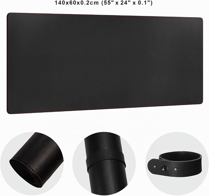 ZORESYN Schreibtischunterlage 140x60cm (Schwarz) - Premium Kunstleder Tischmatte mit Rutschfester Un