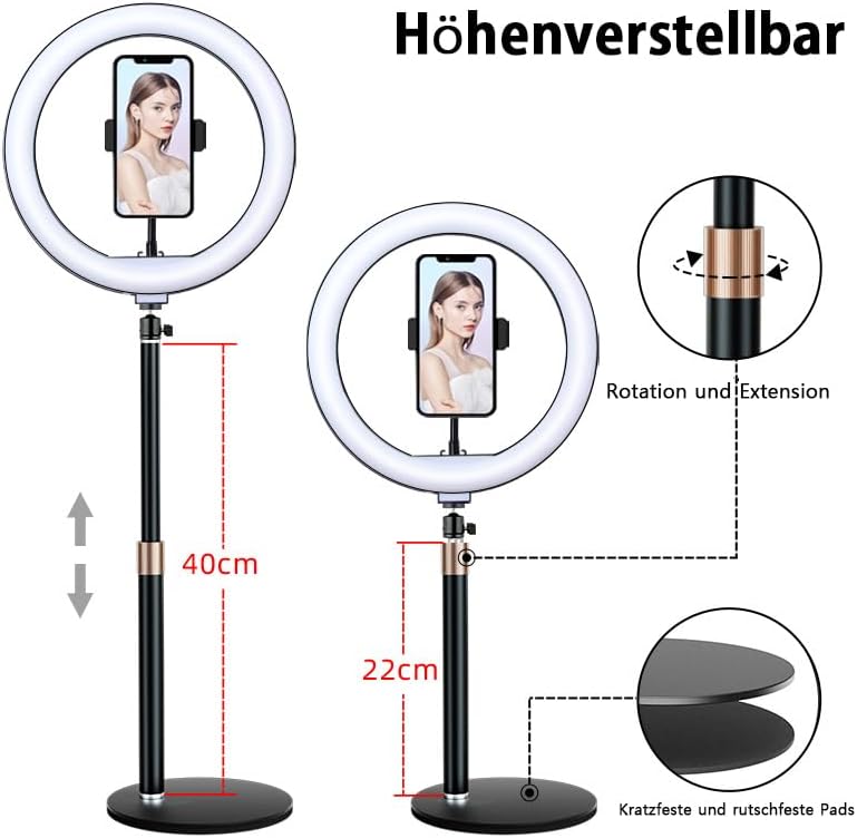 BRAVECOW Ringlicht mit Stativ, 10.5” Selfie Ringlicht,Streaming Licht Videolicht mit 3 Lichtfarben u