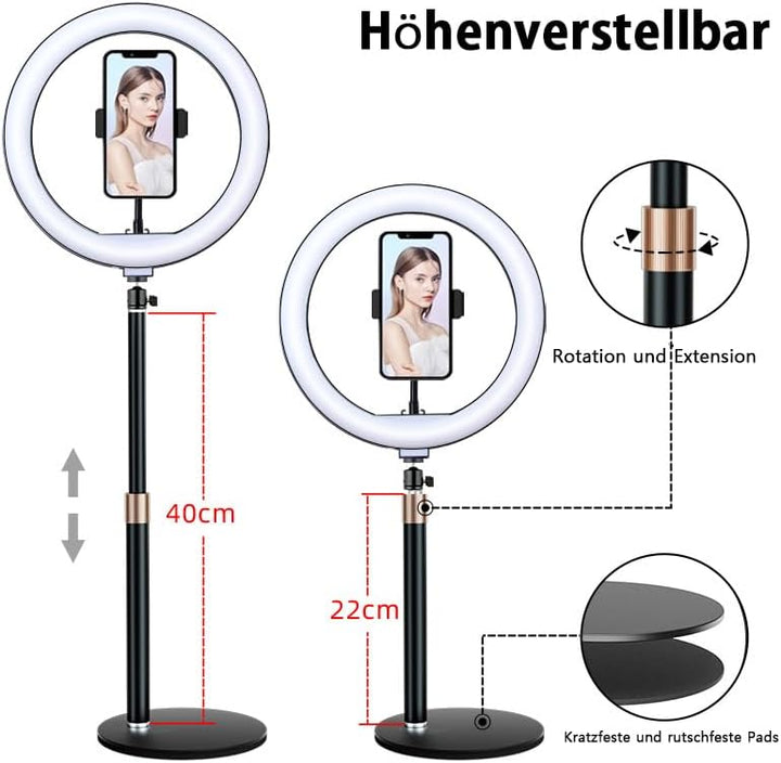 BRAVECOW Ringlicht mit Stativ, 10.5” Selfie Ringlicht,Streaming Licht Videolicht mit 3 Lichtfarben u
