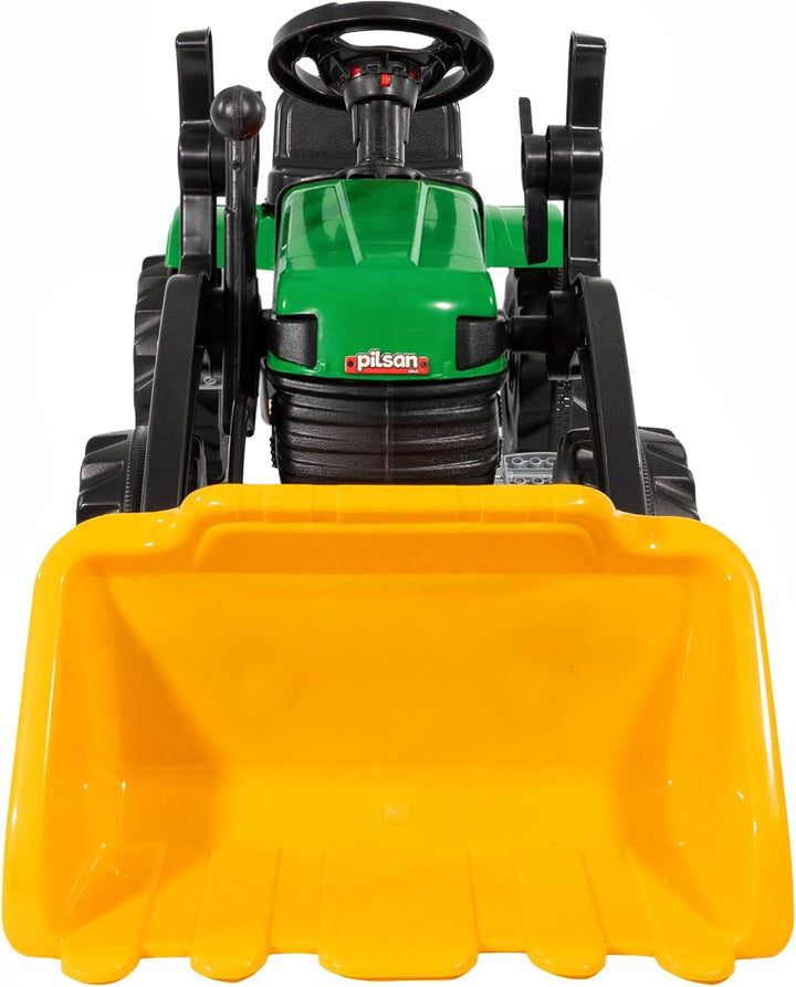 Lemodo Trettraktor grün mit Schaufel, Kindertraktor ab 3 Jahre, Verstellbarer Sitz, innenliegende Ke