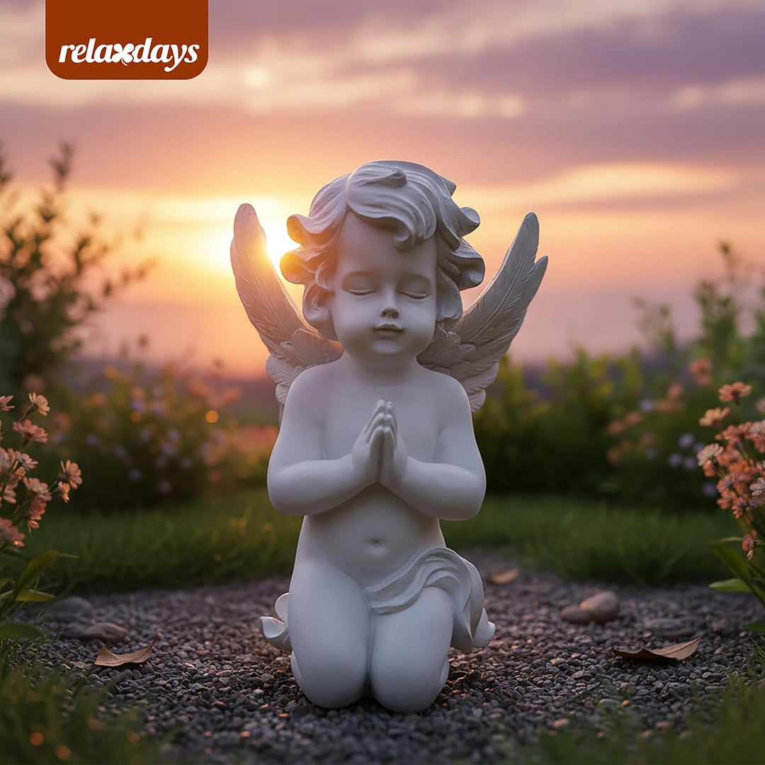 Relaxdays Grabengel betend, Kunststein, Wetter-, Frost- & UV-beständig, H x B x T: 36x22,5x18 cm, Gr