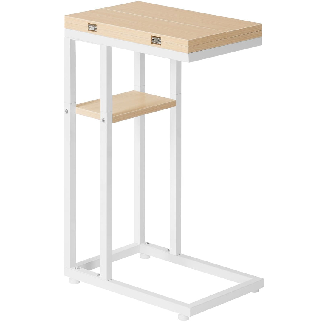 HOOBRO C-Form Beistelltisch, Klappbarer Sofatisch, Couchtisch, Kaffeetisch Snacktisch mit Lagerregal