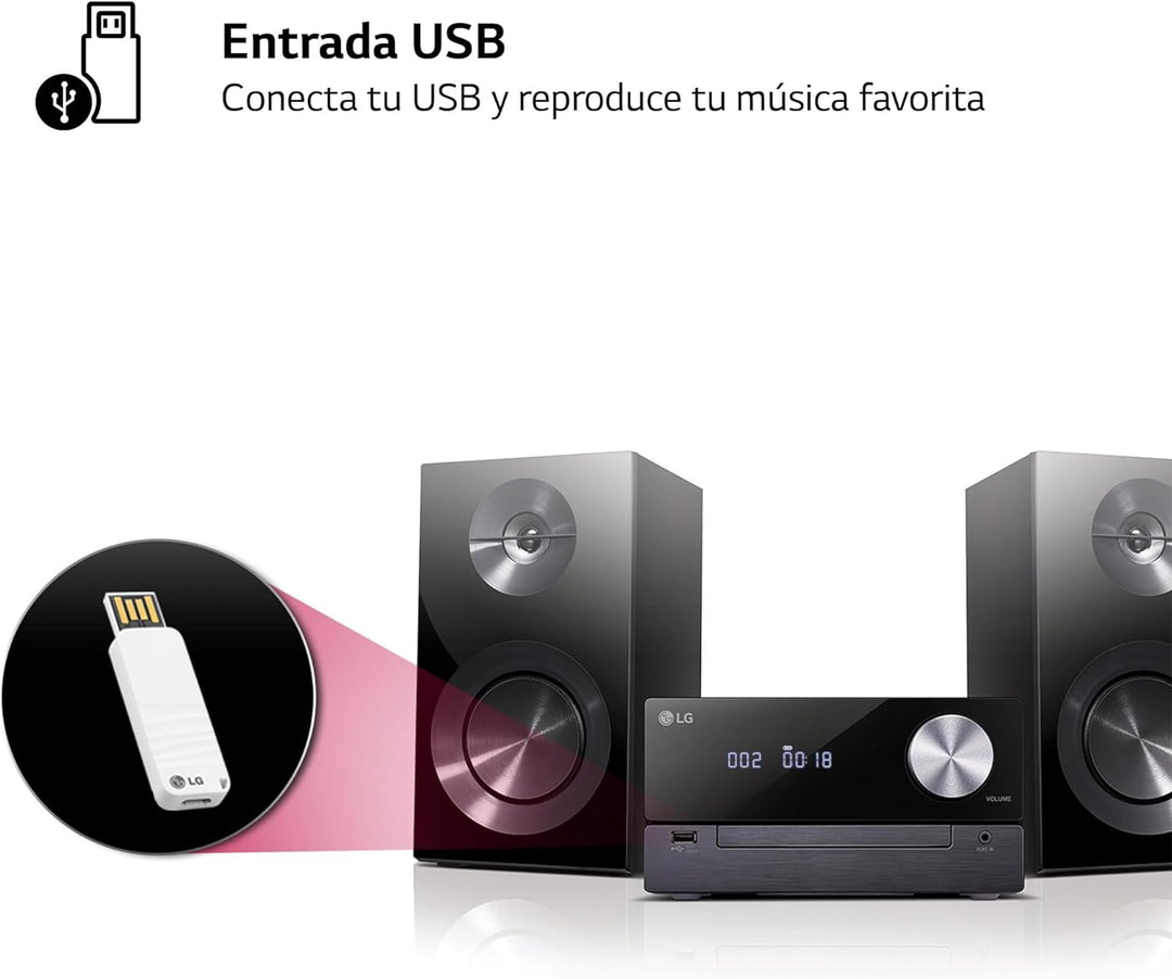 LG Electronics CM2460DAB Mini Hifi-Anlage mit Digital Radio, mit USB, Schwarz Single, Single