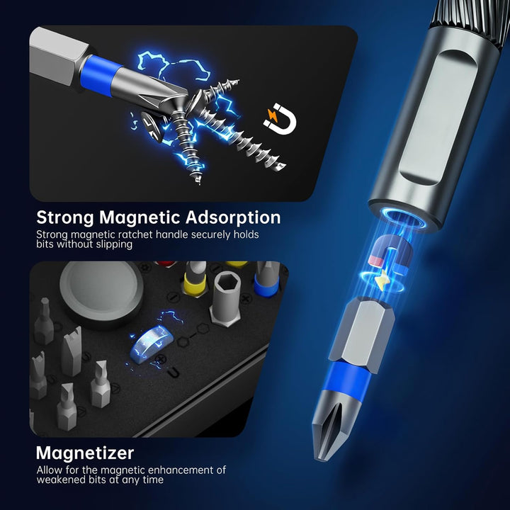 74 in 1 Ratschen Magnetischer Schraubendreher Set, S2-Stahlbits Multi Bit-schraubendreher Set mit Au