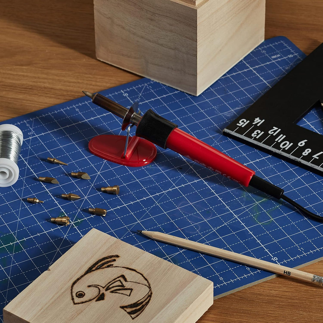 GLOREX 6 1671 001 - Pebaro Brandmalkolben mit 9 Aufsätzen aus Messing, mit Auflageböckchen, Stromans