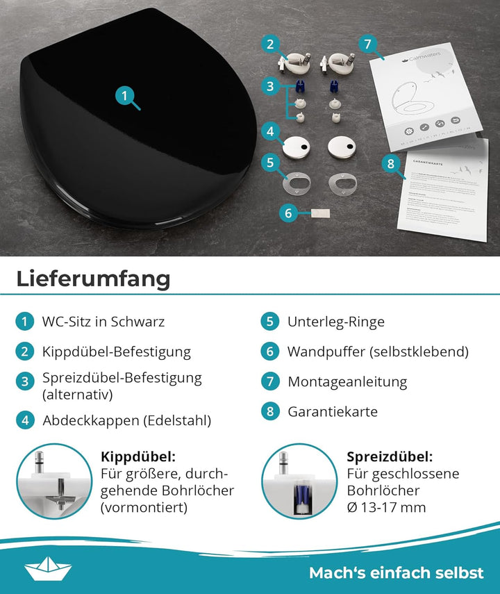 Calmwaters® Premium WC Sitz einfache Montage, Toilettendeckel bis 250 kg, Made in EU, antibakteriell