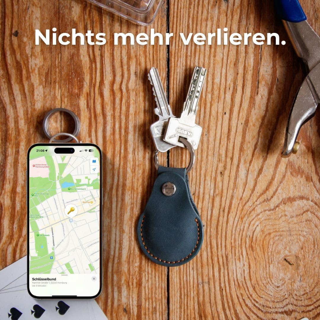 Airtag Anhänger ECHT-Leder in türkis, Schlüsselanhänger aus Leder, Airtags Hülle kompatibel mit Appl