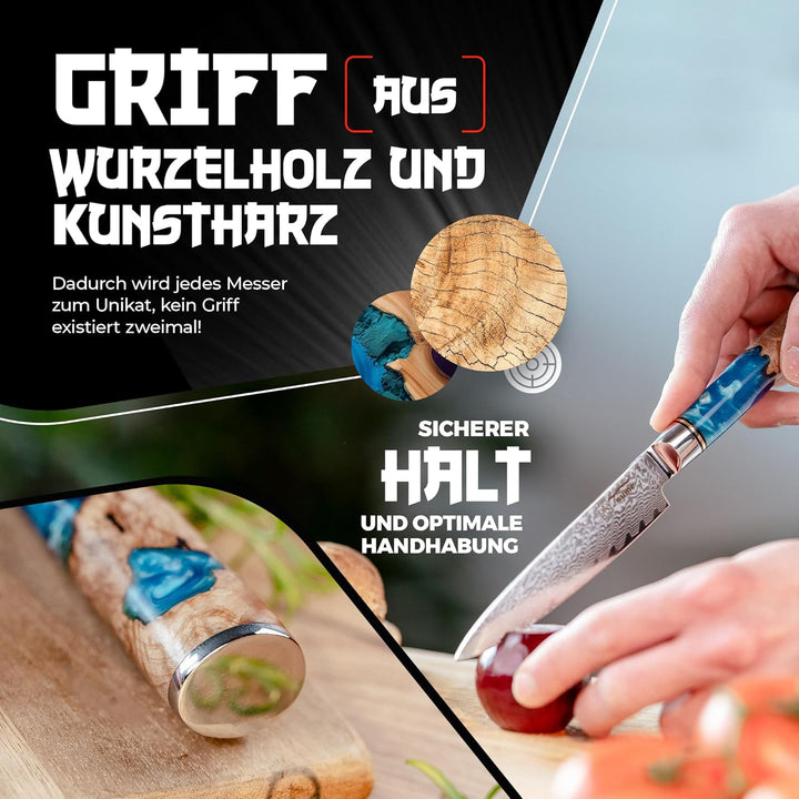 Tsume Allzweckmesser Saphir, Klingenlänge 13cm, Echtes Damast Küchenmesser, 67 Schichten VG10 Edelst