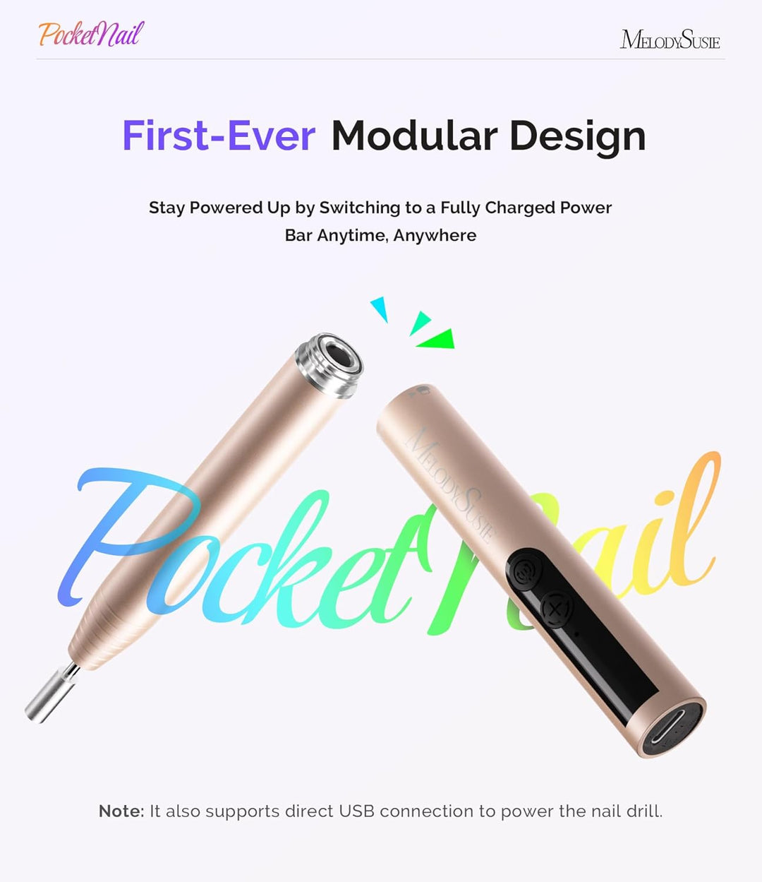 MelodySusie Nagelfräser Kabellos, Elektrische Nagelfeile Fräser für Gelnägel Acrylnägel, PC100GR Nai