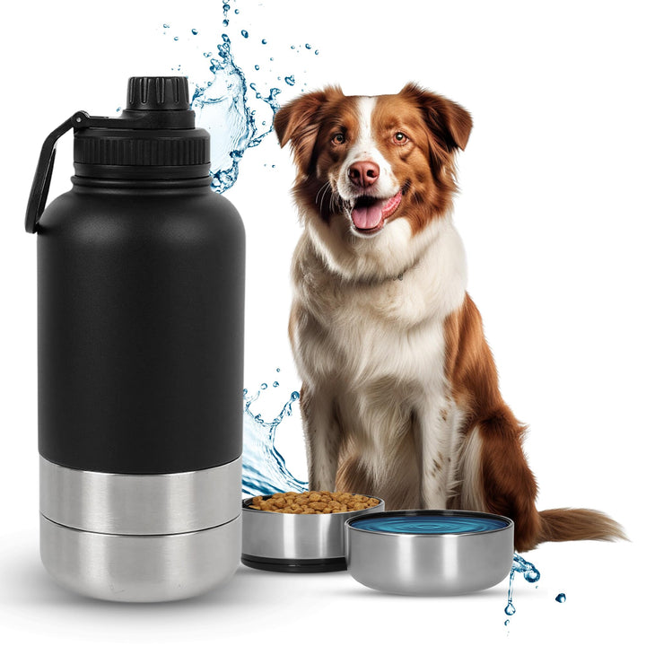 3-in-1 Trinkflasche Hunde für unterwegs – 800 ml Hundetrinkflasche für unterwegs aus Edelstahl – Hun
