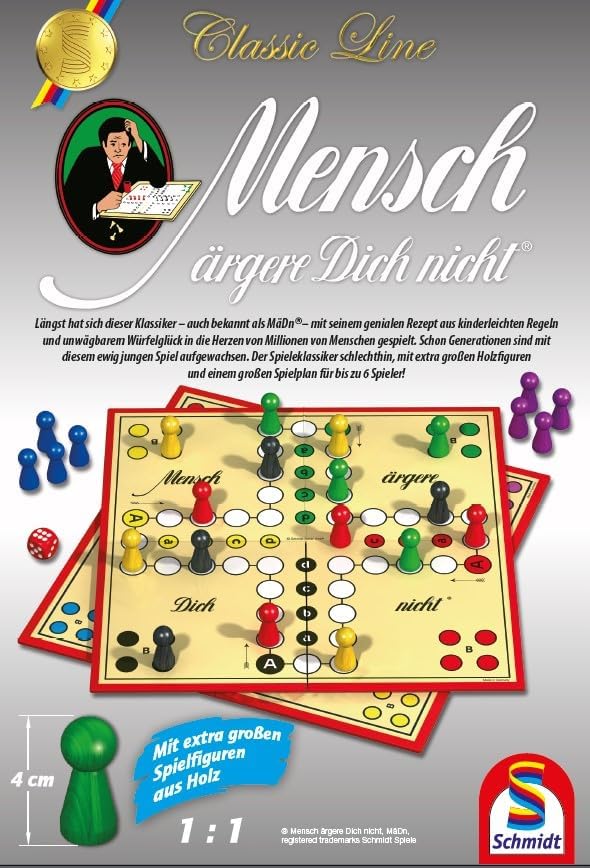 Schmidt Spiele 49085 Classic Line, Mensch ärgere Dich Nicht, mit extra grossen Spielfiguren aus Holz