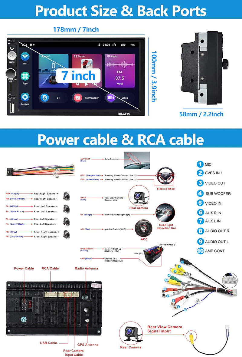 2+32G CAMECHO Android 11 Autoradio mit Wireless Carplay,Auto Radio Touch Display 7 Zoll mit Navi And