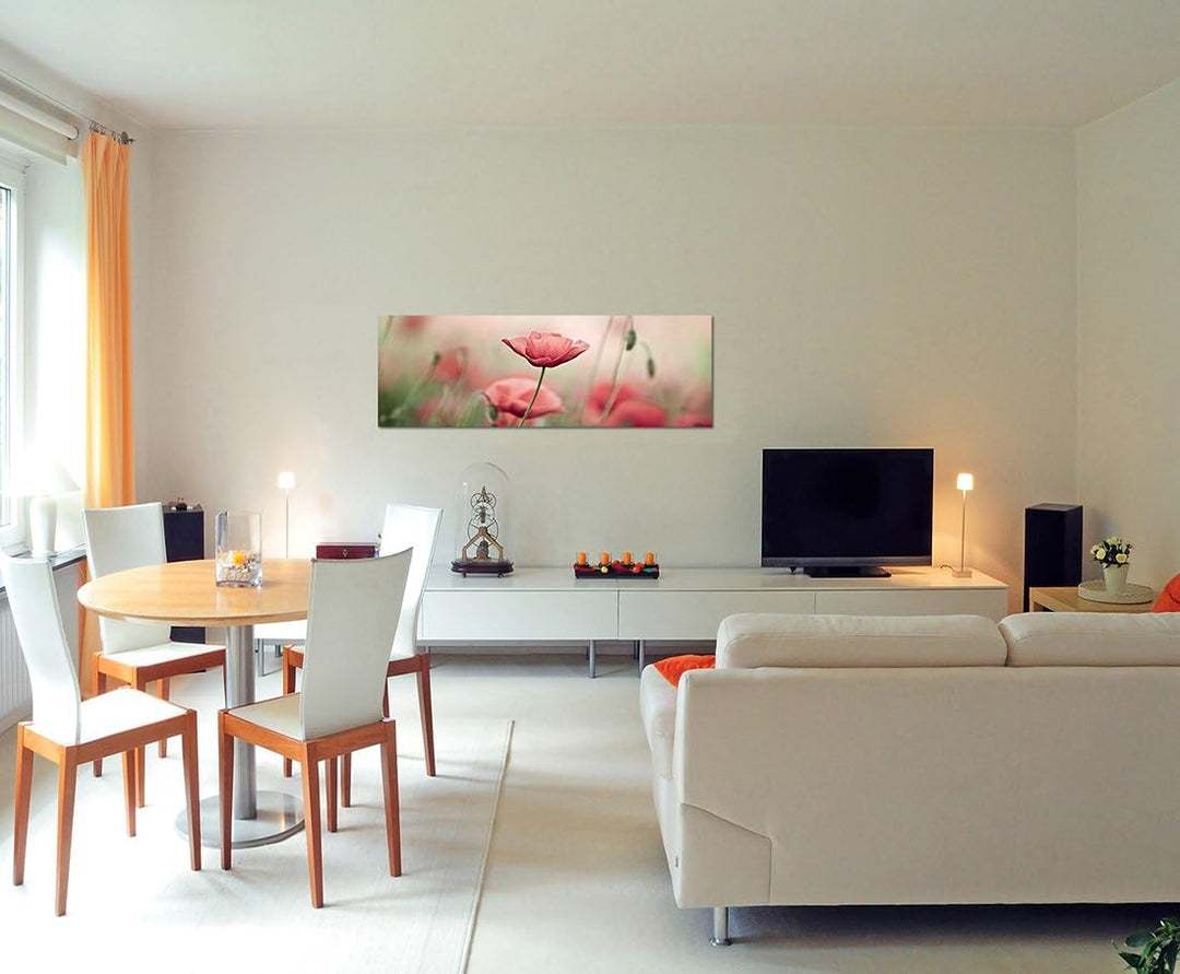 Paul Sinus Art Panoramabild auf Leinwand und Keilrahmen 150x50cm Mohnblumen Frühling Natur