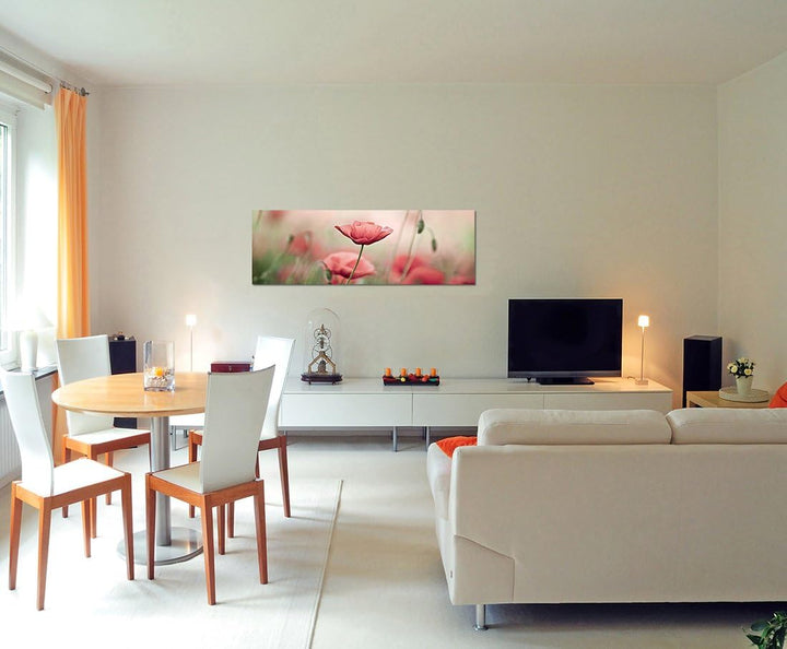 Paul Sinus Art Panoramabild auf Leinwand und Keilrahmen 150x50cm Mohnblumen Frühling Natur