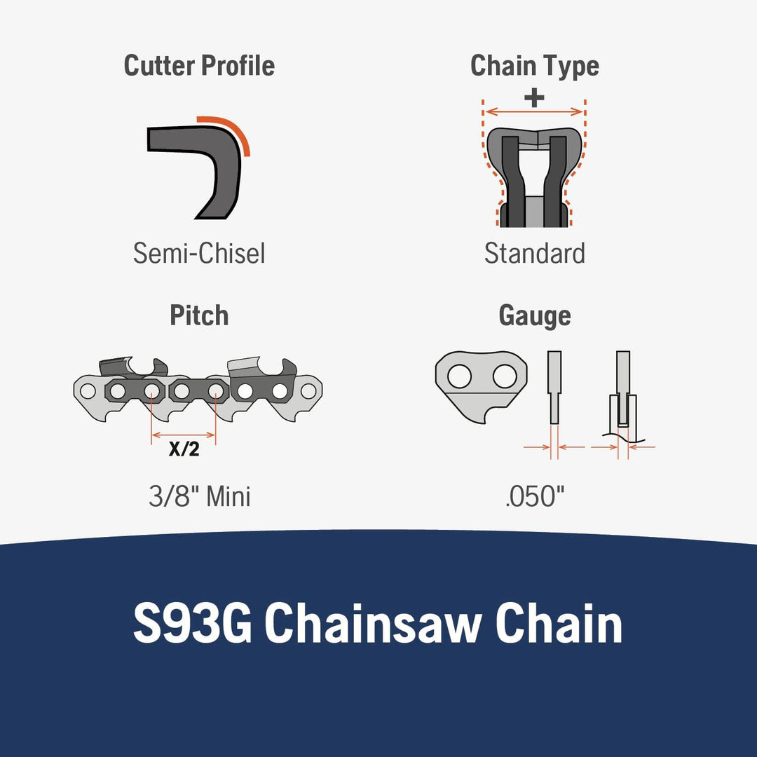 Husqvarna X-Cut S93G 40,6 cm Kettensägekette, 3/8 Zoll Mini-Teilung, 127 cm Gauge, 56 Treibglieder K