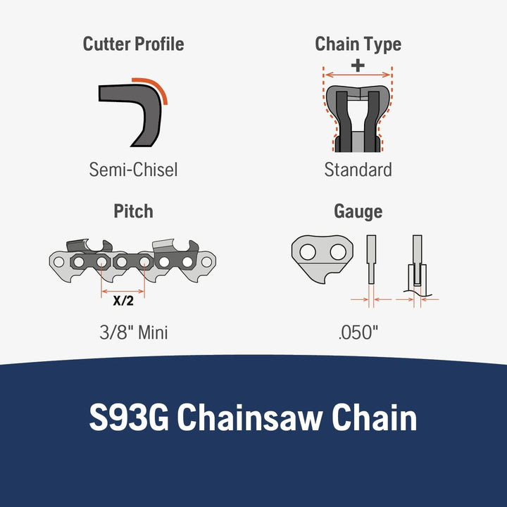 Husqvarna X-Cut S93G 40,6 cm Kettensägekette, 3/8 Zoll Mini-Teilung, 127 cm Gauge, 56 Treibglieder K